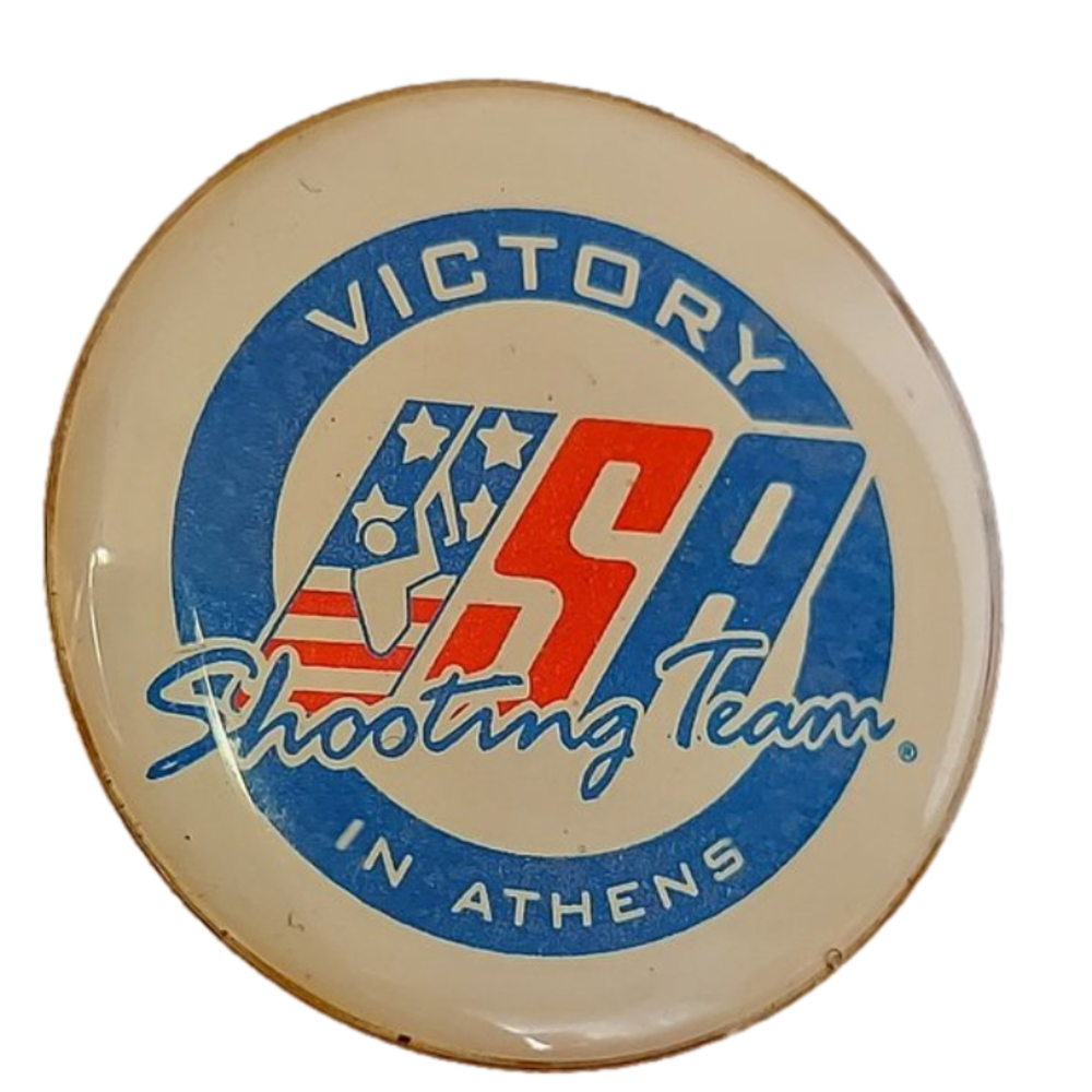 2004 Vintage USA Olympic Shooting Team Victory In Athens Greece Lapel Pin 1"